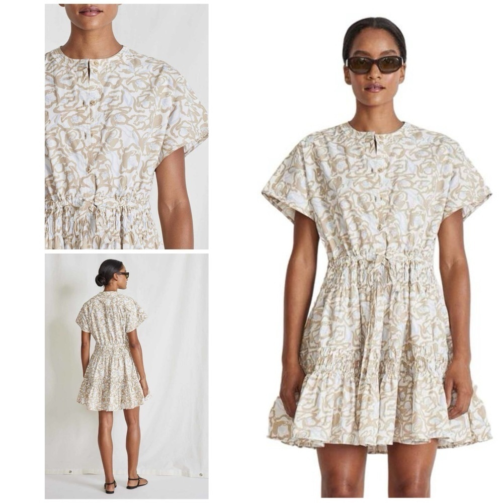 EUC Apiece Apart Rema Brushed Floral Cinched Neutral Classic Mini Dress 2X​​​​​